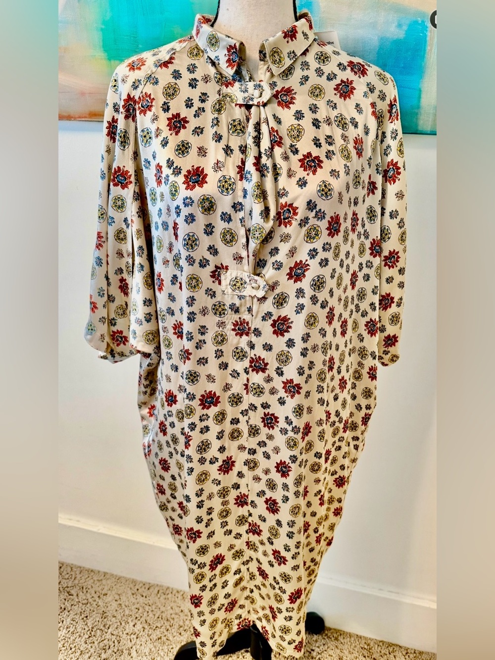Vintage Balenciaga Silk Charmeuse Floral Medallion Pattern Dress FR 40 US 8